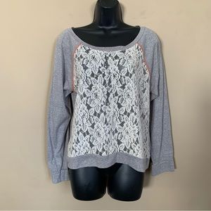 Rewind Gray Lace Front Sweatshirt